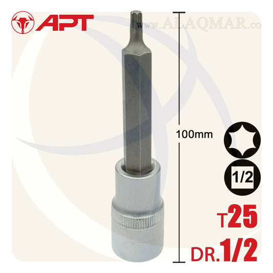 لقمة رباط الن نجمة توركس طويلة T25 مربع 1/2بوصة طول 100ملي CrV 129025TD APT