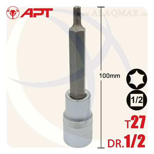لقمة رباط الن نجمة توركس طويلة T27 مربع 1/2بوصة طول 100ملي CrV 129027TD APT