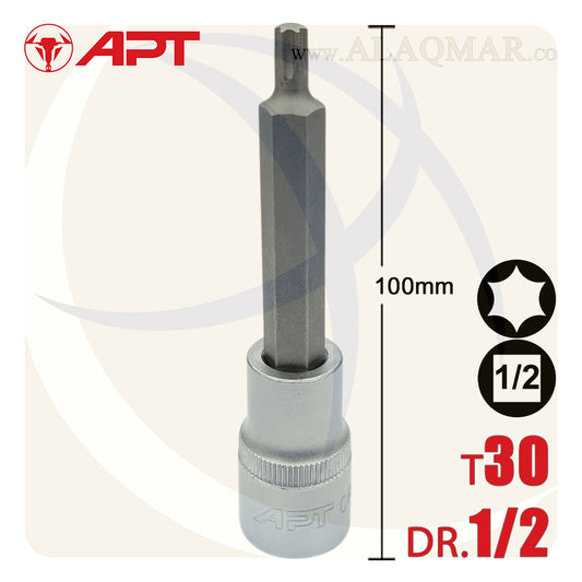 لقمة رباط الن نجمة توركس طويلة T30 مربع 1/2بوصة طول 100ملي CrV 129030TD APT