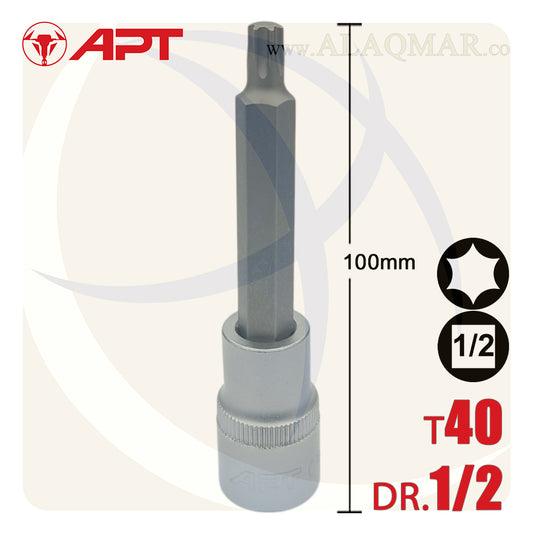 لقمة رباط الن نجمة توركس طويلة T40 مربع 1/2بوصة طول 100ملي CrV 129040TD APT