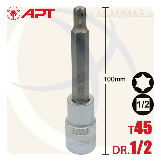 لقمة رباط الن نجمة توركس طويلة T45 مربع 1/2بوصة طول 100ملي CrV 129045TD APT