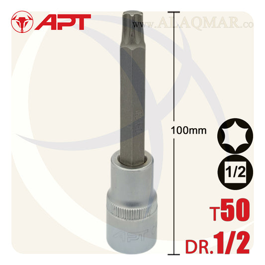 لقمة رباط الن نجمة توركس طويلة T50 مربع 1/2بوصة طول 100ملي CrV 129050TD APT
