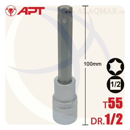 لقمة رباط الن نجمة توركس طويلة T55 مربع 1/2بوصة طول 100ملي CrV 129055TD APT