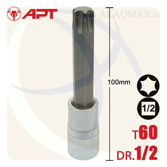 لقمة رباط الن نجمة توركس طويلة T60 مربع 1/2بوصة طول 100ملي CrV 129060TD APT