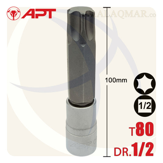 لقمة رباط الن نجمة توركس طويلة T80 مربع 1/2بوصة طول 100ملي CrV 129080TD APT