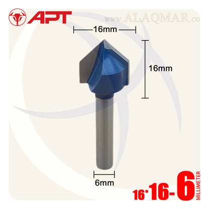 بنطة راوتر حفر حرف V قطر 16 مم - كعب 6 مم (V GROOVE BITS) 715016016006 APT