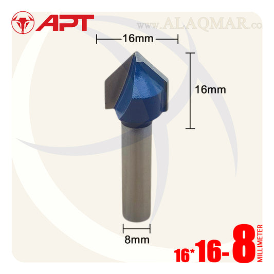 بنطة راوتر حفر حرف V قطر 16 مم - كعب 8 مم (V GROOVE BITS) 915016016008 APT