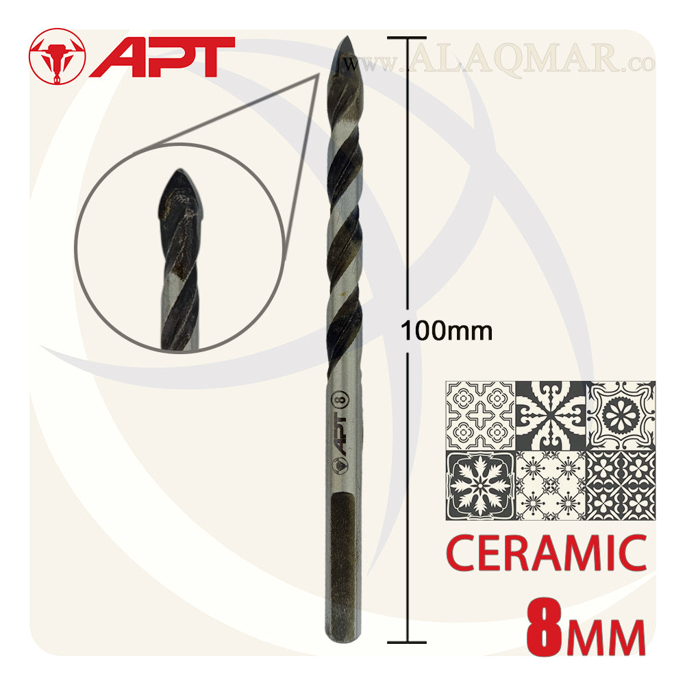 بنط فدية سن مثلث متعدد زجاج و سيراميك و بورسلين 8ملي طول 100ملي 96000800810 APT