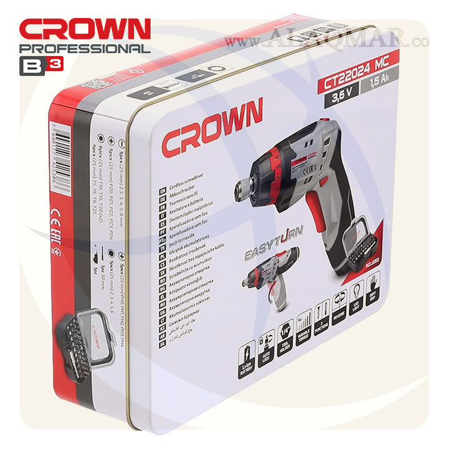 مفك بطارية حل و ربط مسدس 1/4بوصة 3.6فولت 4نيوتن 1.5امبير Li-Ion + سنون CT22024 CROWN