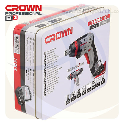 مفك بطارية حل و ربط مسدس 1/4بوصة 3.6فولت 4نيوتن 1.5امبير Li-Ion + سنون CT22024 CROWN