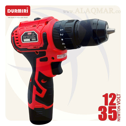 شنيور بطارية دقاق برشلس 12فولت 35نيوتن ظرف معدن 10ملي 2بطارية 2امبير Li-Ion + كيت DM-1134 DURMIRI