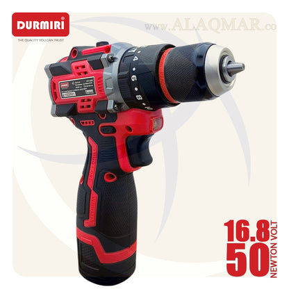 شنيور بطارية دقاق برشلس 16.8فولت 50نيوتن ظرف معدن 10ملي 2بطارية 2امبير Li-Ion + كيت DM-1135 DURMIRI