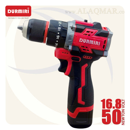 شنيور بطارية دقاق برشلس 16.8فولت 50نيوتن ظرف معدن 10ملي 2بطارية 2امبير Li-Ion + كيت DM-1135 DURMIRI