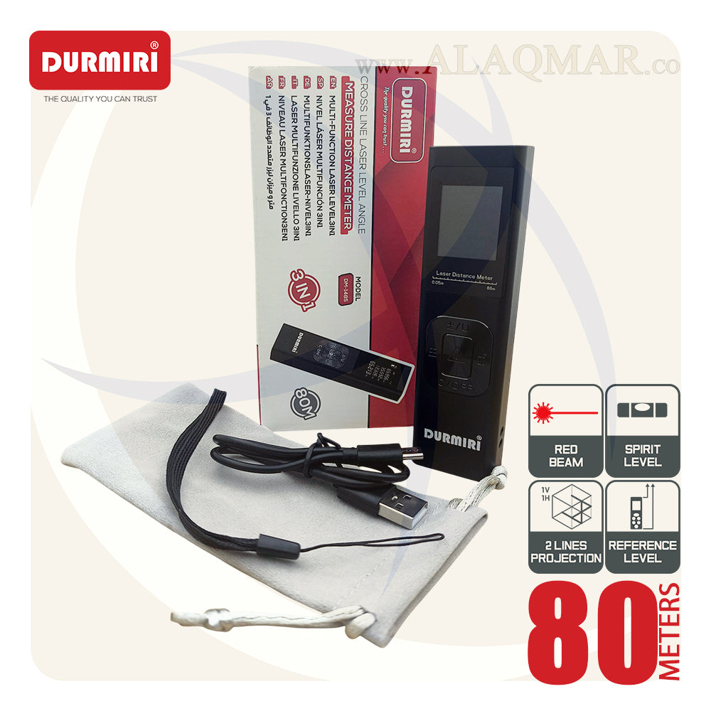 متر ليزر 80متر + ميزان ليزر 2خط 15متر  خط احمر DM-1485 DURMIRI
