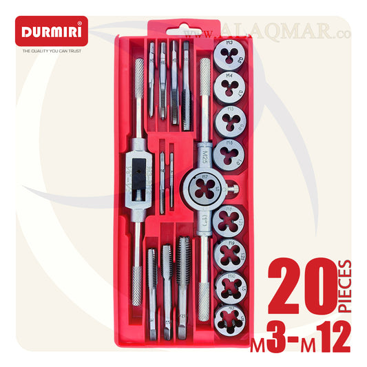طقم بوجي دكر و لقمة قلاوظ 20ق M3-M12 علبة بلاستيك DM-500 DURMIRI