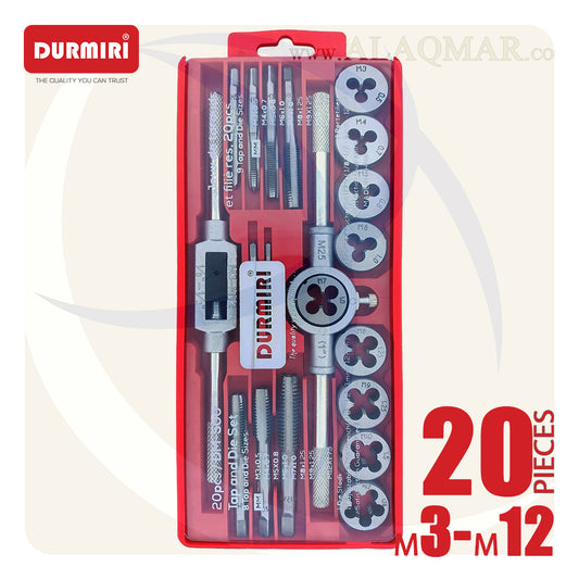 طقم بوجي دكر و لقمة قلاوظ 20ق M3-M12 علبة بلاستيك DM-500 DURMIRI