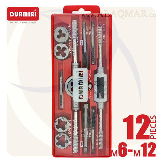 طقم بوجي دكر و لقمة قلاوظ 12ق M6-M12 علبة بلاستيك DM-501 DURMIRI