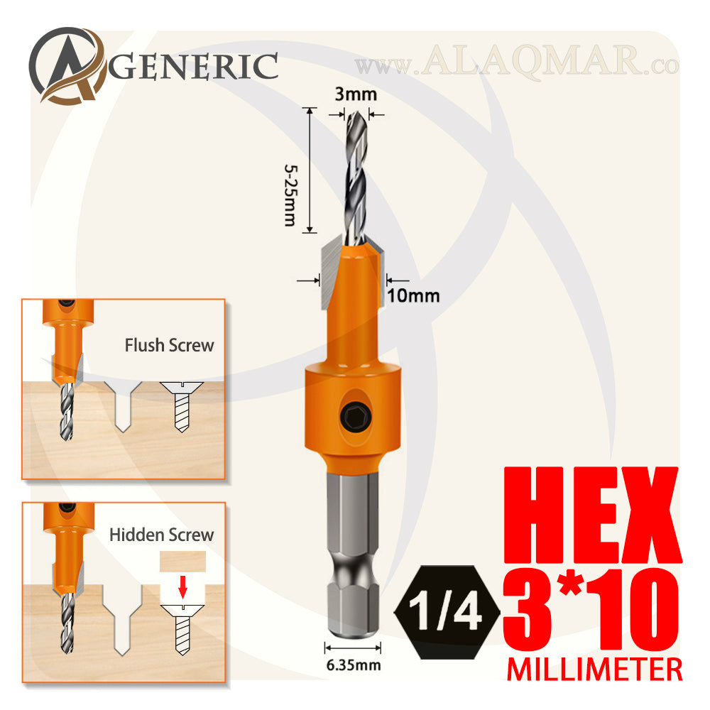 بنط تخريم و تخويش خشب 3ملي*10ملي كعب سداسي 1/4بوصة HEX ECO GENERIC