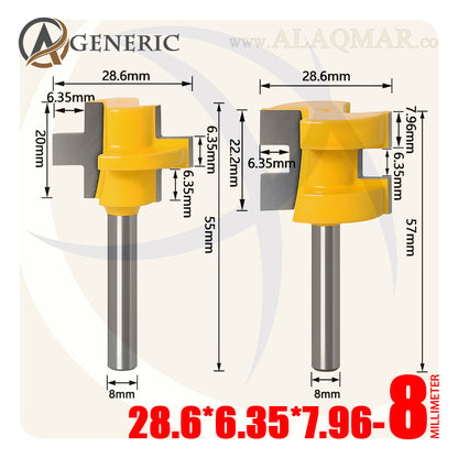 طقم بنط راوتر تجميع (لسان ومجرى) 2 قطعة - كعب 8ملي - مقاس 28.6*6.35*7.96 GENERIC
