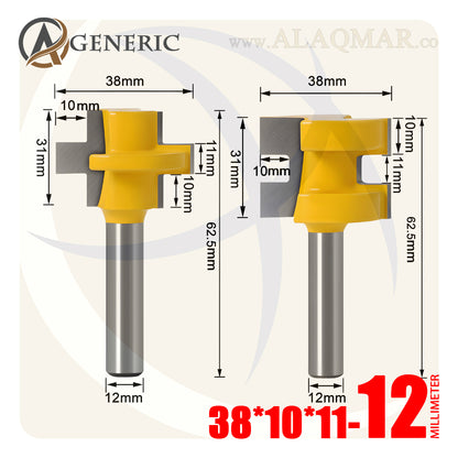 طقم بنط راوتر تجميع (لسان ومجرى) 2 قطعة - كعب 12ملي - مقاس 38*10*11 GENERIC