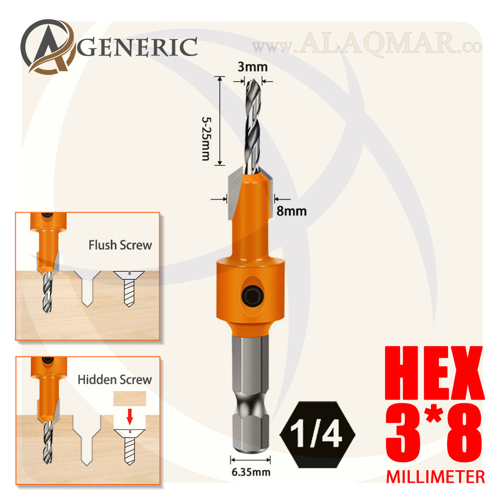 بنط تخريم و تخويش خشب 3ملي*8ملي كعب سداسي 1/4بوصة HEX ECO GENERIC