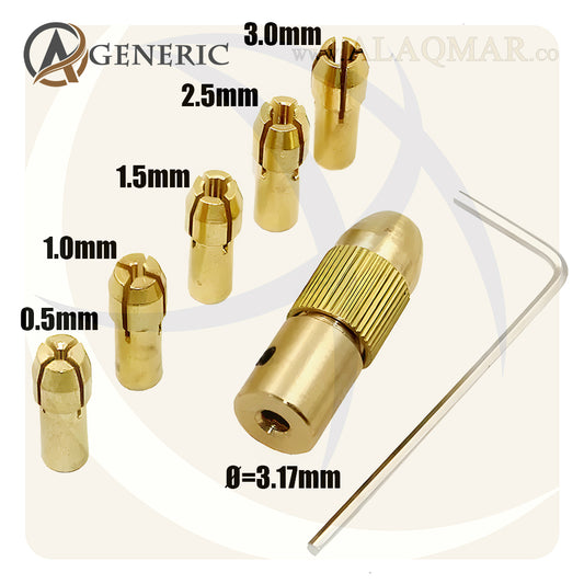 طقم كوليه ميني كرافت 4.8ملي 5ق 0.5-3.2ملي + ظرف للشنيور 3.17ملي + راس ظرف M8 COLLET CHUCK 3.17 GENERIC