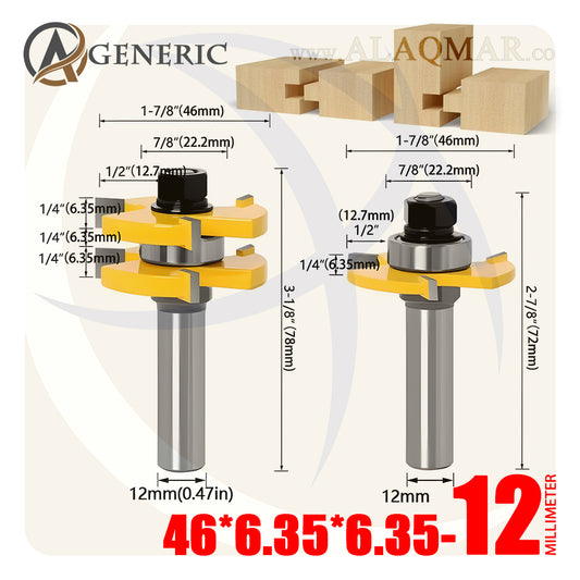 طقم بنط راوتر تجميع (لسان ومجرى) 2 قطعة - كعب 12ملي - مقاس 46*6.35*6.35 GENERIC