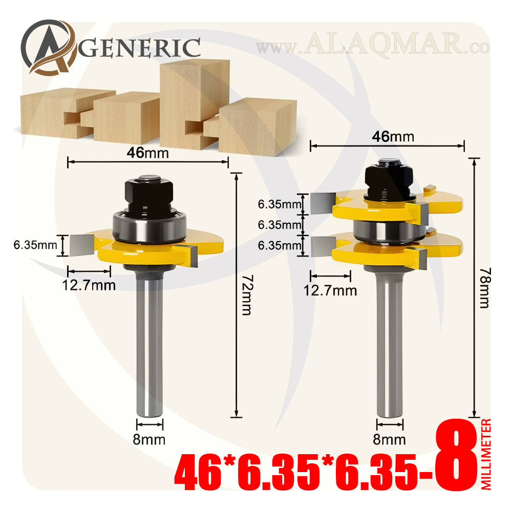طقم بنط راوتر تجميع (لسان ومجرى) 2 قطعة - كعب 8ملي - مقاس 46*6.35*6.35 GENERIC