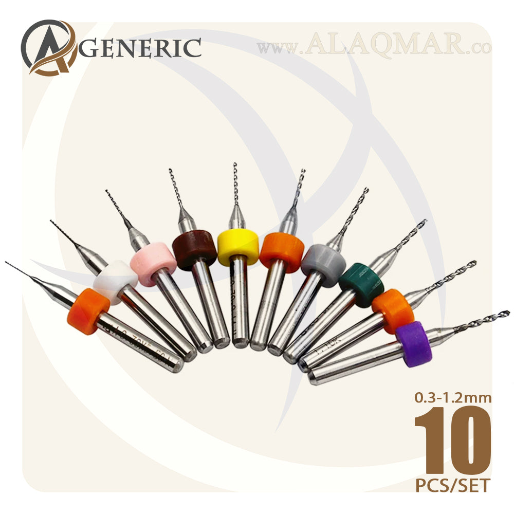 طقم بنط تنجستن كربيد الكتروني 10ق 0.3-1.2ملي اكس 3ملي PCB10P03 GENERIC