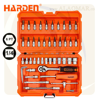 طقم لقم رباط مسدسة و لقم سن مفك علي مربع 1/4بوصة 46 قطعة شنطة بلاستيك CrV 510346 HARDEN