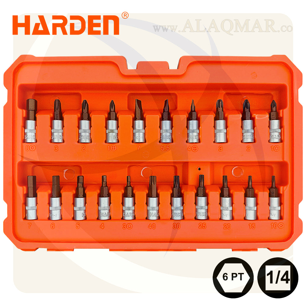 طقم لقم رباط مسدسة و لقم سن مفك علي مربع 1/4بوصة 46 قطعة شنطة بلاستيك CrV 510346 HARDEN