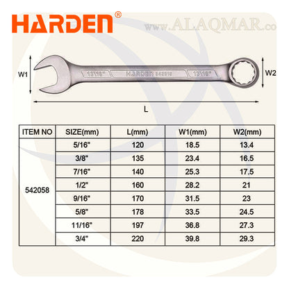 طقم مفتاح ناحية و ناحية بالبوصة 8ق 1/4-3/4بوصة CrV 542058 HARDEN