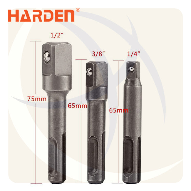 طقم ادابتر لقمة رباط 3ق من اكس SDS-PLUS الي مربع 1/4+3/8+1/2بوصة CrV 550743 HARDEN