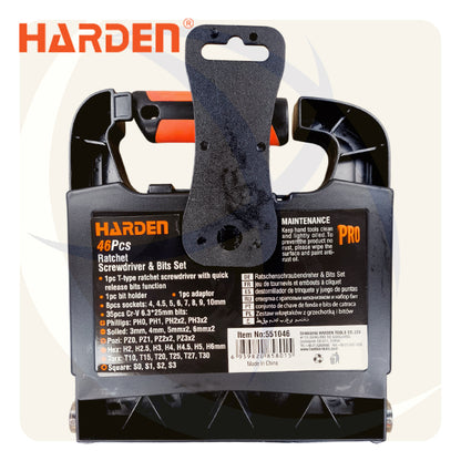 طقم مفك راتشة يد T و سنون 1/4بوصة 46ق   551046 HARDEN