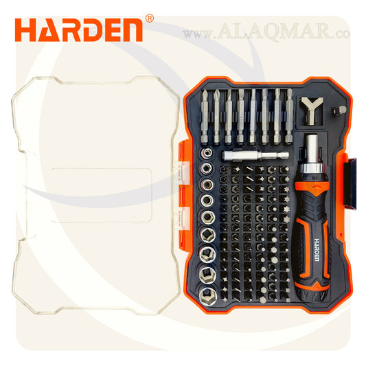 طقم مفك راتشة  و لقم و سنون 1/4بوصة 105ق 551105 HARDEN