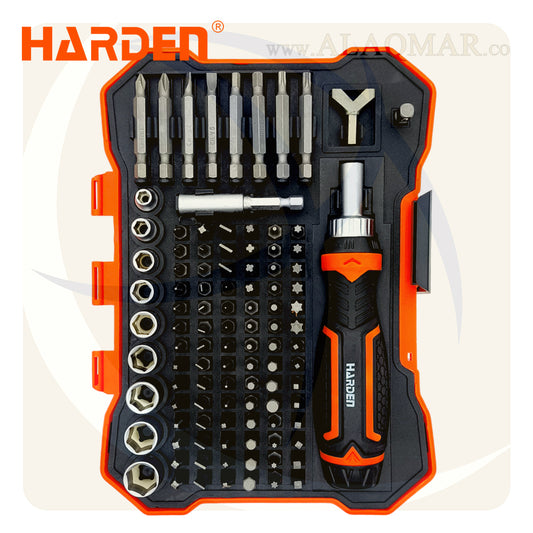 طقم مفك راتشة  و لقم و سنون 1/4بوصة 105ق 551105 HARDEN