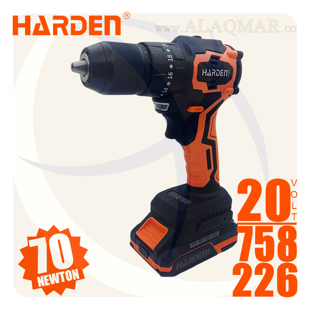 شنيور بطارية دقاق برشلس 20فولت 70نيوتن ظرف معدن 13ملي 2بطارية 2امبير Li-Ion + كيت 758226 HARDEN