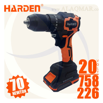 شنيور بطارية دقاق برشلس 20فولت 70نيوتن ظرف معدن 13ملي 2بطارية 2امبير Li-Ion + كيت 758226 HARDEN