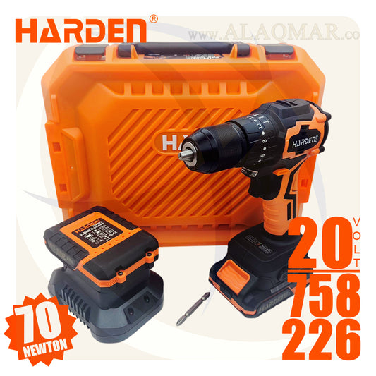 شنيور بطارية دقاق برشلس 20فولت 70نيوتن ظرف معدن 13ملي 2بطارية 2امبير Li-Ion + كيت 758226 HARDEN
