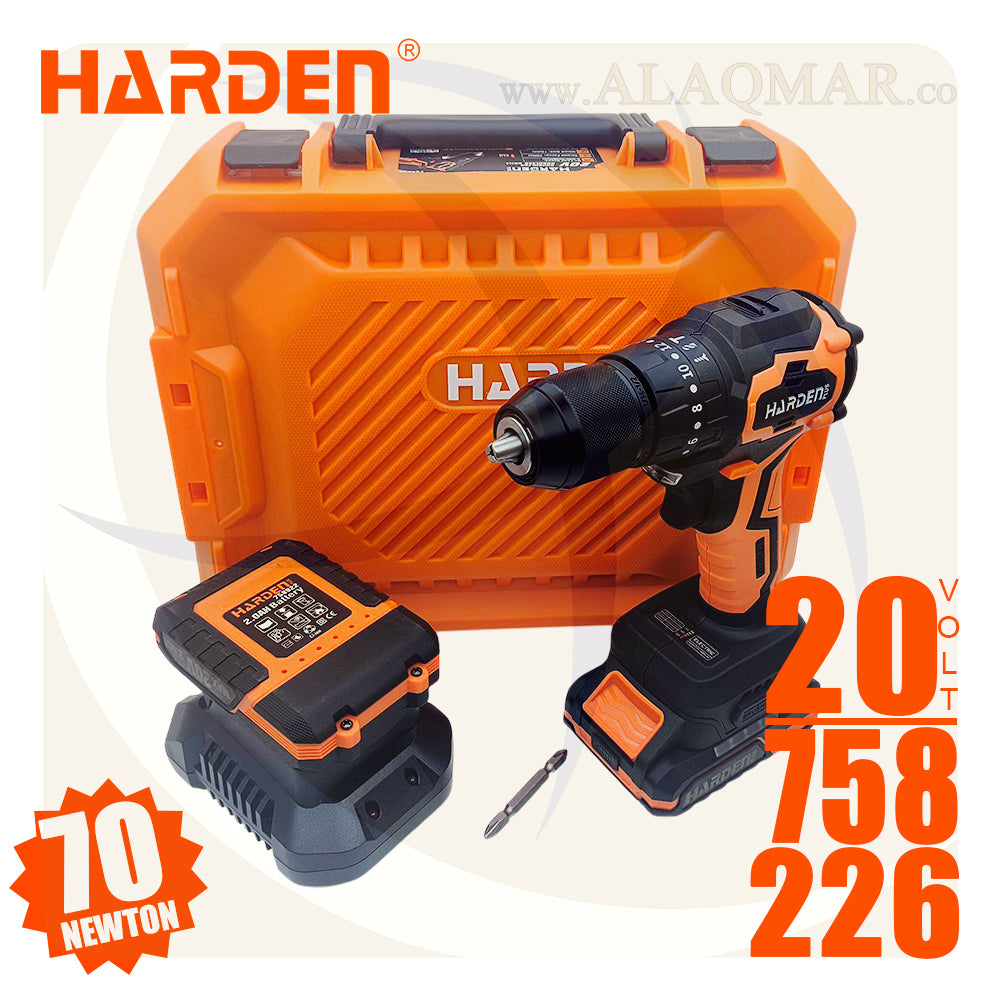 شنيور بطارية دقاق برشلس 20فولت 70نيوتن ظرف معدن 13ملي 2بطارية 2امبير Li-Ion + كيت 758226 HARDEN