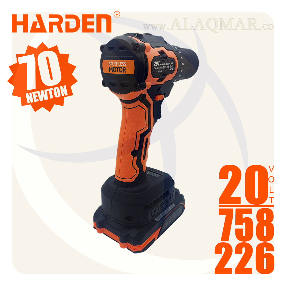 شنيور بطارية دقاق برشلس 20فولت 70نيوتن ظرف معدن 13ملي 2بطارية 2امبير Li-Ion + كيت 758226 HARDEN
