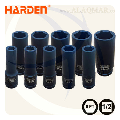 طقم لقمة رباط تصادمية مسدسة طويلة مربع 1/2بوصة 10 قطعة شنطة فيبر CrMo 537020 HARDEN