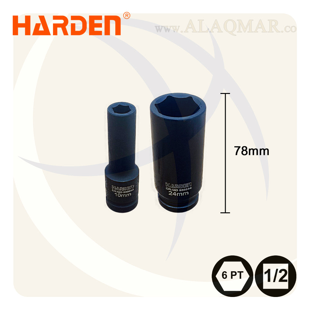 طقم لقمة رباط تصادمية مسدسة طويلة مربع 1/2بوصة 10 قطعة شنطة فيبر CrMo 537020 HARDEN