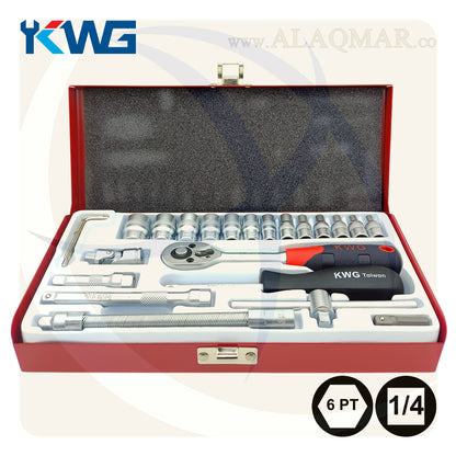 طقم لقم رباط مسدسة مربع 1/4بوصة 25ق شنطة صاج 32025 KWG