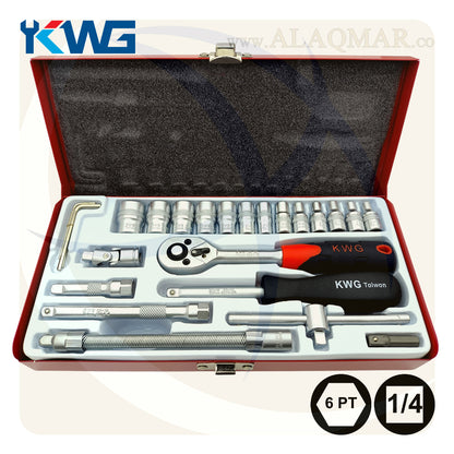 طقم لقم رباط مسدسة مربع 1/4بوصة 25ق شنطة صاج 32025 KWG