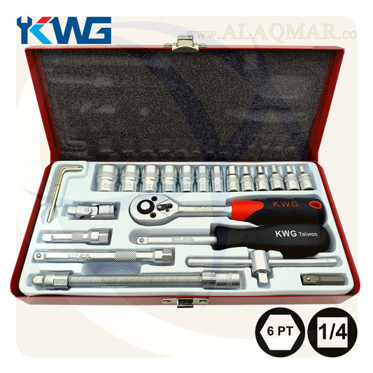 طقم لقم رباط مسدسة مربع 1/4بوصة 25ق شنطة صاج 32025 KWG