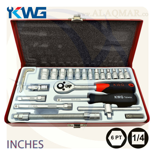 طقم لقم رباط مسدسة بالبوصة مربع 1/4بوصة 25ق شنطة صاج 32025S KWG