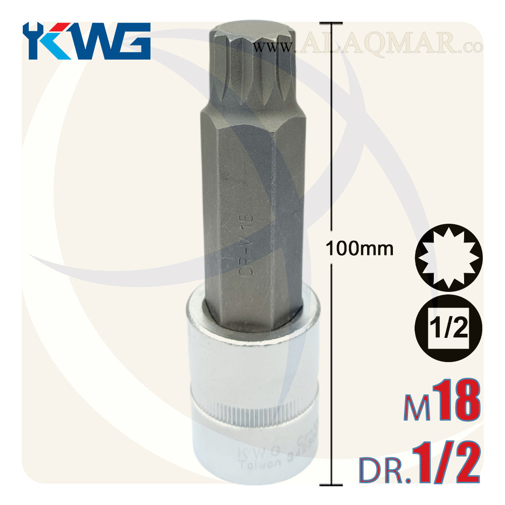 لقمة رباط الن نجمة مشرشرة طويلة M18 مربع 1/2بوصة طول 100ملي CrV M.34230218 KWG