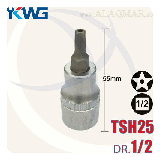 لقمة رباط الن نجمة 5سن بدليل T25 مربع 1/2بوصة طول 55ملي CrV M.342525H KWG
