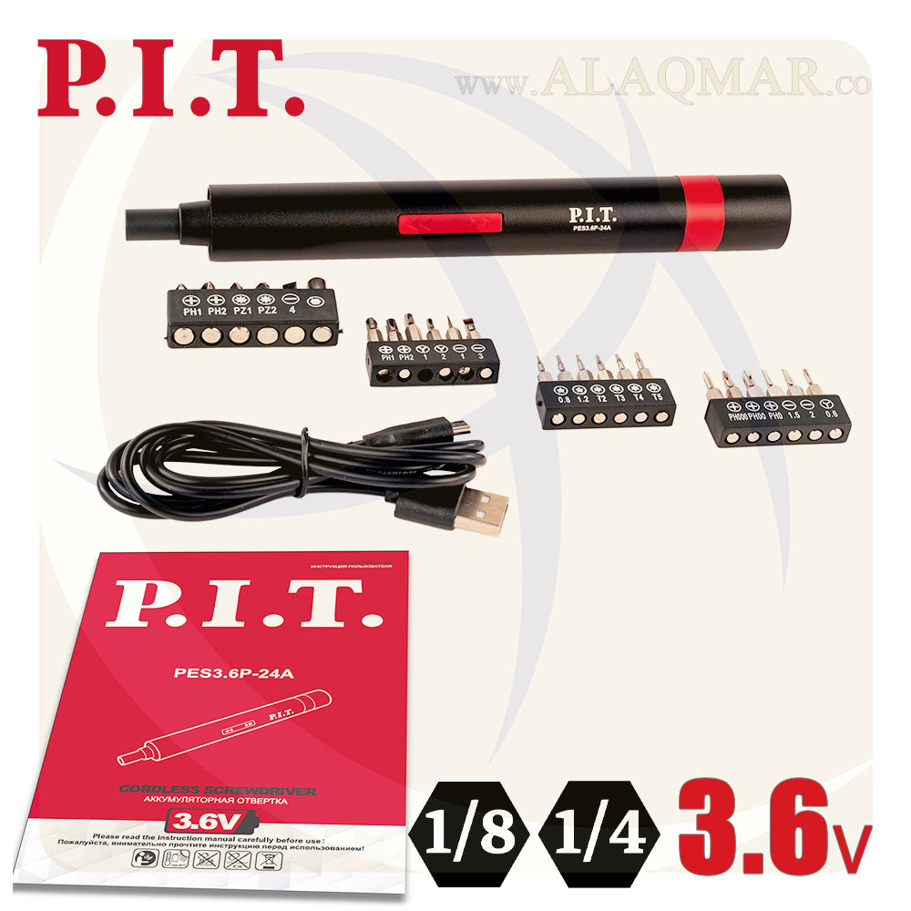 مفك بطارية حل و ربط مسدس 1/4بوصة 3.6فولت 4نيوتن 1.3امبير Li-Ion  + سنون PES3.6P-24A PIT